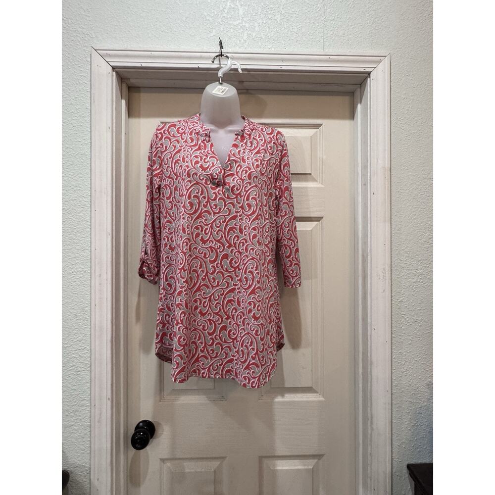 Pink Coconut Boutique Top, Coral And Gray Floral Tunic Women’s Size Small